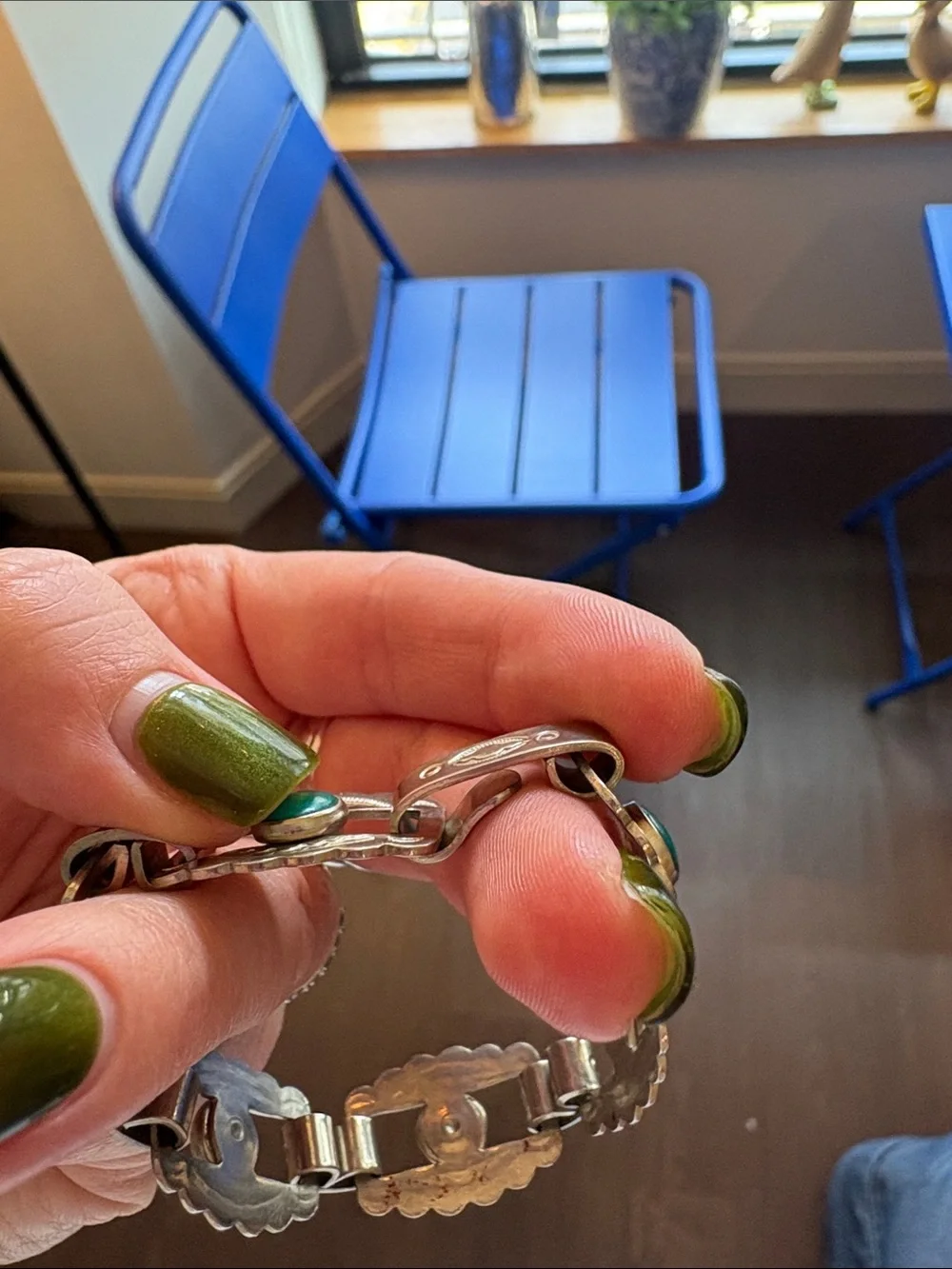 Sterling Silver Green Stone Link Bracelet